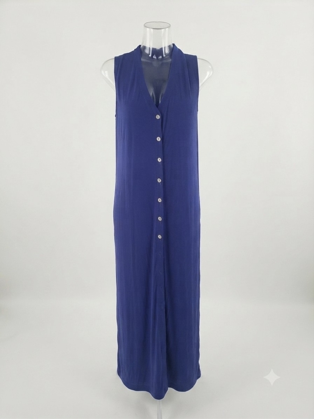 Chico's Sleeveless V-Neck Button-Front Maxi Dress in Royal Blue